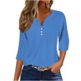thumbnail image 1 of IROINNID Women's 3/4 Sleeve V-Neck Loose Tops Casual Solid Color Tunic Blouses Spring Summer Clothes (Blue,), 1 of 4
