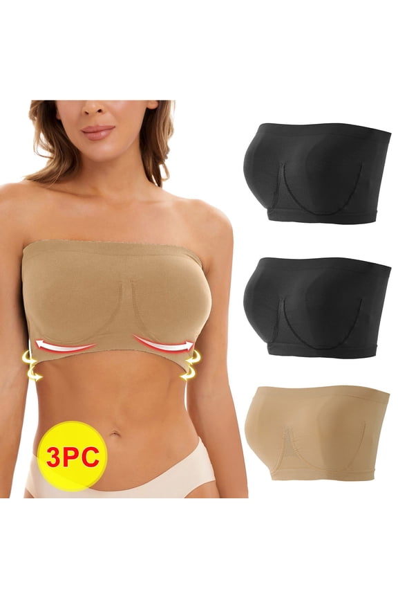 Women's 3-piece Beauty Back Smoothing Strapless Bra,Summer Bandeau Stretch Bra