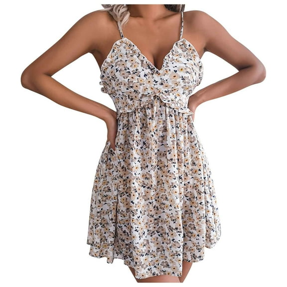 IROINNID Women's A-Line Dress Fashion Casual Clod Shoulder Gorgeous Printed Sleeveless Dress Pullover Camisole Dress V-Neck Comfort Waist Dress