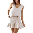 thumbnail image 1 of IROINNID Women's A-Line Dress Fashion Summer Summer Solid Color Ruffles Sleeveless Dress(Belt Included) V-Neck Comfort Waist Dress, 1 of 6