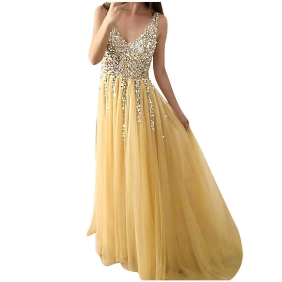 IROINNID Women's A-Line Dress V-Neck Sleeveless Summer Off Shoulder Vintage Party Dress Solid Color Extra Long Dress