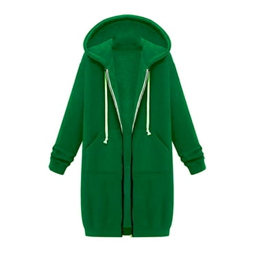 IROINNID Women's Anorak Coat Long Sleeve Solid Color Hoodie Outwear, Comfy Long , Autumn Winter Sweater Mid Length Plus Size Zip Sweatshirt