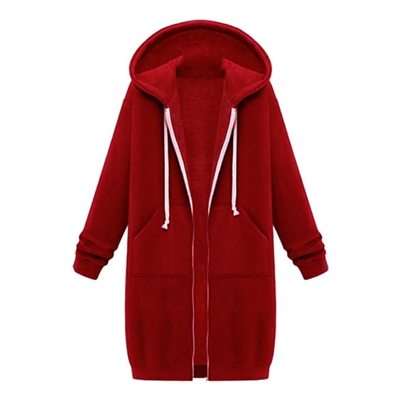 IROINNID Women's Anorak Coat Long Sleeve Solid Color Hoodie Outwear, Comfy Long , Autumn Winter Sweater Mid Length Plus Size Zip Sweatshirt