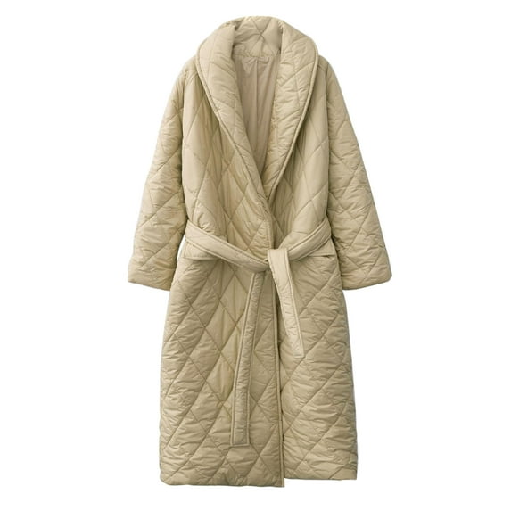 IROINNID Women's Anorak Coat Long Sleeve Solid Color V-Neck Outwear, Loose Cotton Coat Long Belt Warm Coat