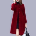 thumbnail image 1 of IROINNID Women's Autumn Warm Mid-Long Coat Peter Pan Collar Solid Color Trench coat Long Sleeve Outwear, Wine, 1 of 5