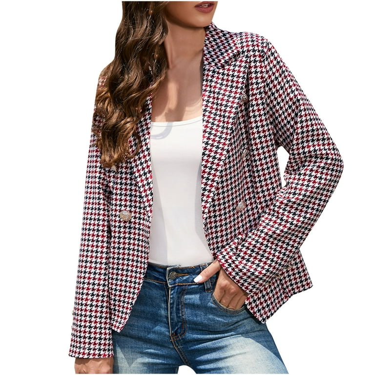 IROINNID Women's Blazer Jacket Long Sleeve Plaid Notch Lapel