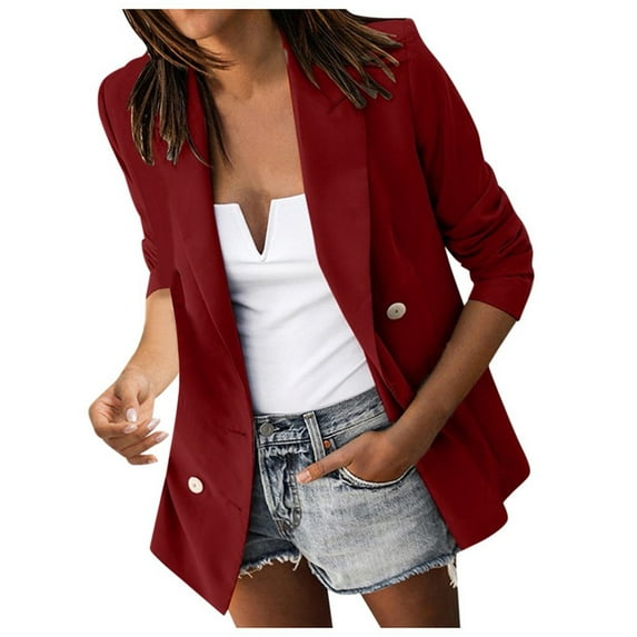 IROINNID Women's Blazer Jacket Long Sleeve Solid Color Peak Lapel Outwear, Comfy Turn-Down Collar Pockets Leather Jacket