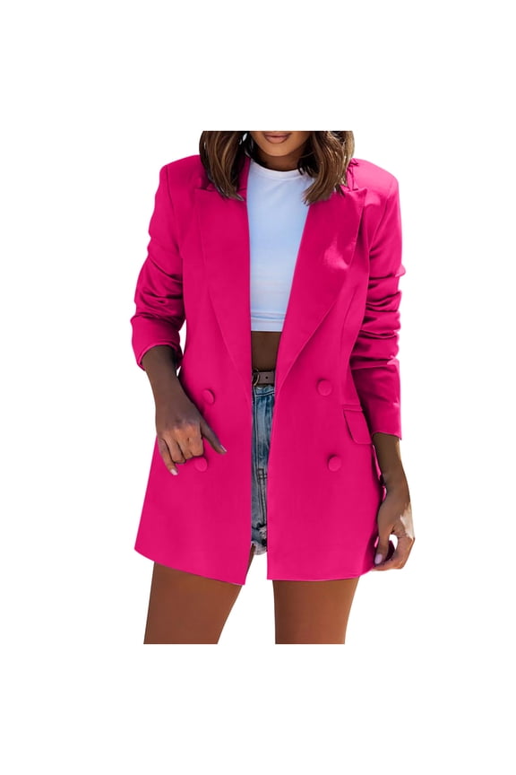 Women's Blazer Jacket Long Sleeve Solid Color Peak Lapel Outwear, Leisure Business Attire Cardigan Jacket