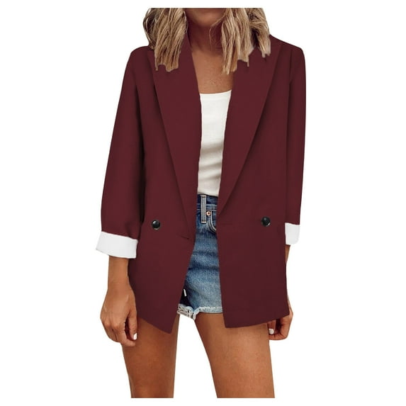 IROINNID Women's Blazer Jacket Long Sleeve Solid Color Peak Lapel Outwear, Loose Autumn Winter Small Suit Single Spring and Autumn Suit Jacket