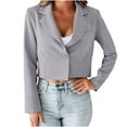 thumbnail image 1 of IROINNID Women's Blouson Jacket Long Sleeve Solid Color Notch Lapel Deep-V Neck Outwear, Loose Business Attire Lapel Slim Fit Short Cardigan Jacket, 1 of 8