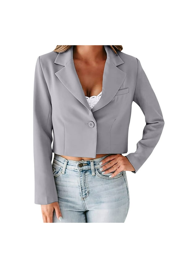 Women's Blouson Jacket Long Sleeve Solid Color Notch Lapel Deep-V Neck Outwear, Loose Business Attire Lapel Slim Fit Short Cardigan Jacket