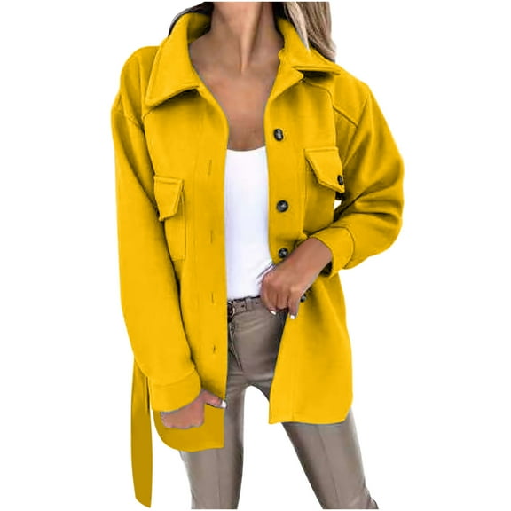 IROINNID Women's Blouson Jacket Long Sleeve Solid Color Turndown Lapel Outwear, Casual Woolen Button Cardigan with Lapel and Pocket Jacket