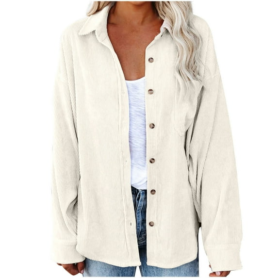 IROINNID Women's Blouson Jacket Long Sleeve Solid Color Turndown Lapel Outwear, Leisure Turndown Collar Outwear T-Shirt Autumn Blouse