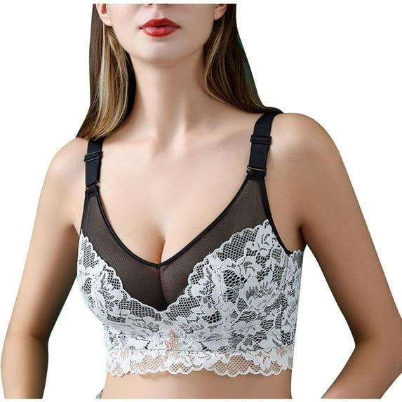 IROINNID Women's Bras Full Coverage Solid Wire Free Underwear Large Size Thin Cup Lace Sexy Underwear