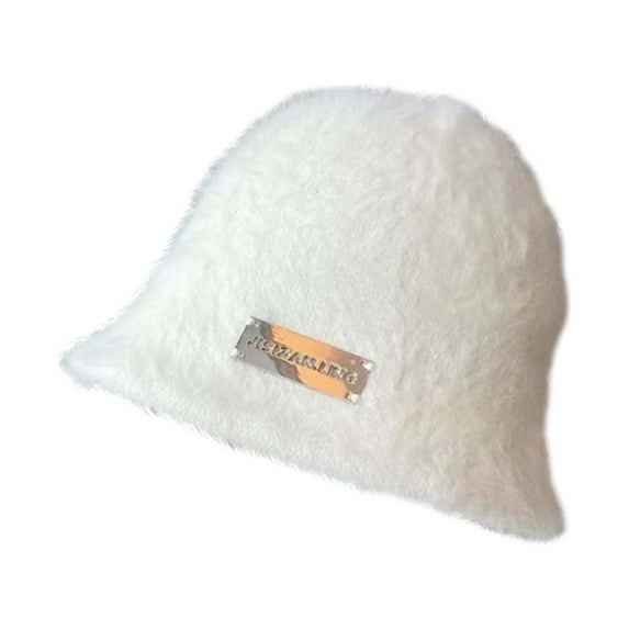 IROINNID Women's Bucket Hat Cozy Plush Winter Warm Windproof Fisherman Cap Outdoor Daily Wear,White