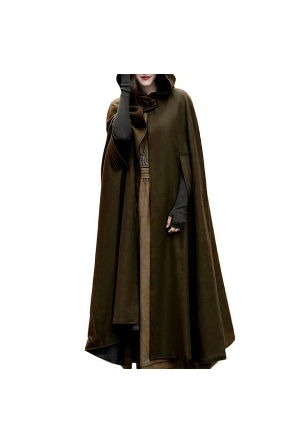 Women's Cape Jacket Coat Solid Color Long Sleeve Loose Top Outerwear Coat , Brown