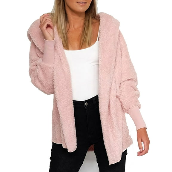 IROINNID Women's Cardigan Coat Shearling Coat Solid Color Long Sleeve Leisure Autumn/Winter Cardigan Plush Jacket Tops, Pink