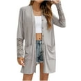 thumbnail image 1 of IROINNID Women's Cardigan Open Front Coat Solid Color Long Sleeve Loose Autumn Winter Lace Splicing s Medium And Long Cardigan Tops, Gray, 1 of 7