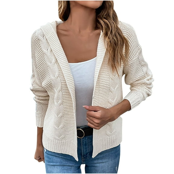 IROINNID Women's Cardigan Open Front Jacket Solid Color Long Sleeve Comfy Casual Knit Cardigan Sweater Coat Outerwear, Beige