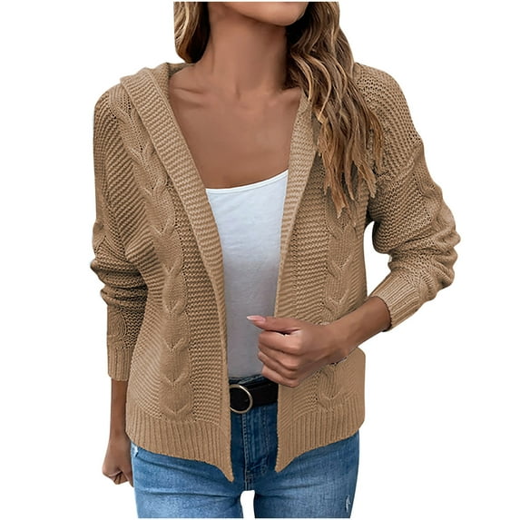 IROINNID Women's Cardigan Open Front Jacket Solid Color Long Sleeve Comfy Casual Knit Cardigan Sweater Coat Outerwear, Khaki