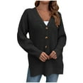 thumbnail image 1 of IROINNID Women's Cardigan Open Front Jacket Solid Color Long Sleeve Loose Loose Dark Color Hollow Out Cardigan Button Slit Sweater, Black, 1 of 4