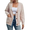 thumbnail image 1 of IROINNID Women's Cardigan Shacket Jacket V-Neck Solid Color Long Sleeve Loose Autumn Winter Pocket Button s Cardigan Coat Tops, Pink, 1 of 7