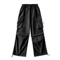thumbnail image 1 of IROINNID Women's Cargo Pants Wide Leg Pants Sports Drawstring Cargo High Waist Wide-leg Pants with Multiple Pockets,Black, 1 of 6