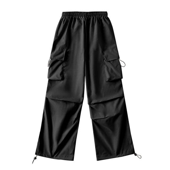 IROINNID Women's Cargo Pants Wide Leg Pants Sports Drawstring Cargo High Waist Wide-leg Pants with Multiple Pockets,Black