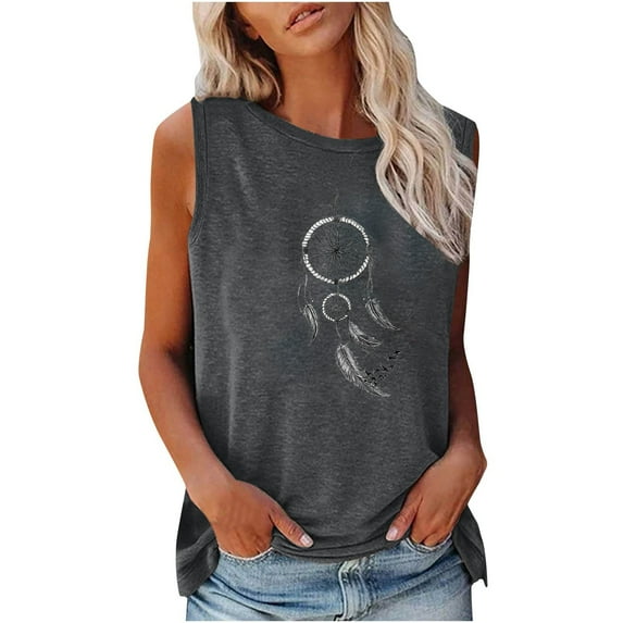IROINNID Women's Casual Comfy Sleeveless Tank Tops Round-Neck Pullover Graphic Printing Summer Vest Spring Saving