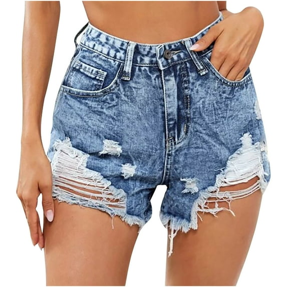 IROINNID Women's Casual Frayed Hem EL Sexy Denim Shorts Streetwear