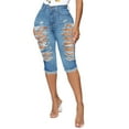 thumbnail image 1 of IROINNID Women's Casual Frayed Hem ho Insert Pockets Bermuda Jeans Shorts, 1 of 4