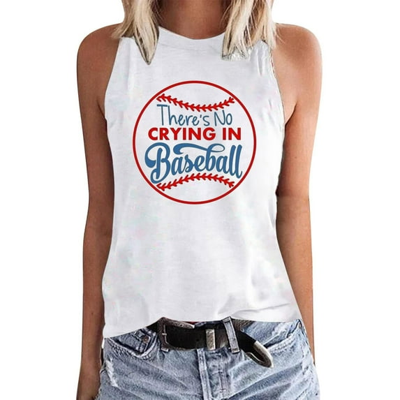 IROINNID Women's Casual Going Out Tank Tops Sleeveless Print Round Neck Baseball Tops Spring Saving
