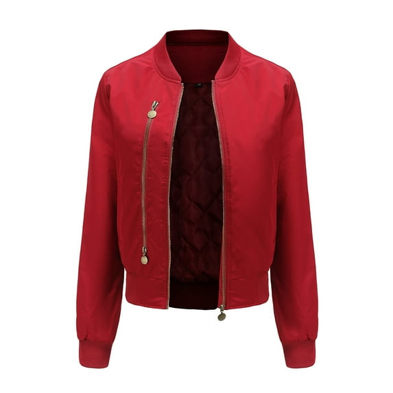 IROINNID Women's Casual Jacket Solid Color Long Sleeve Loose Jacket Waterproof Coat Drawstring Outerwear Zipper Jackets, Wine