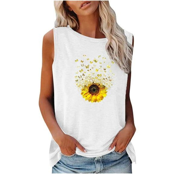 IROINNID Women's Casual Loose Tank Tops Round-Neck Pullover Sleeveless Graphic Printing Vest Spring