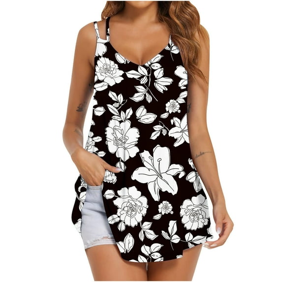 IROINNID Women's Casual Loose Tunic Tops Printed V-neck Comfortable Loose Sleeveless Vest Spring