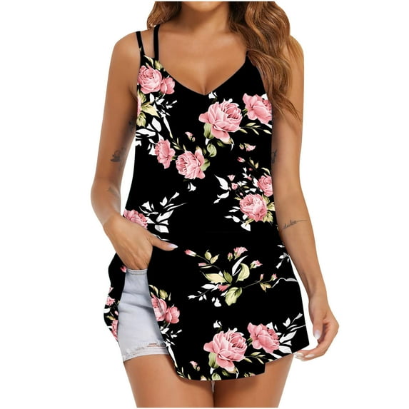 IROINNID Women's Casual Loose Tunic Tops Printed V-neck Comfortable Loose Sleeveless Vest Under 10$