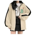 thumbnail image 1 of IROINNID Women's Casual Mid-Length Coat Print Zip Up Long Sleeve Hoodie Outwear, Beige, 1 of 3