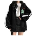 thumbnail image 1 of IROINNID Women's Casual Mid-Length Coat Print Zip Up Long Sleeve Hoodie Outwear, Black, 1 of 3