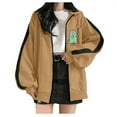 thumbnail image 1 of IROINNID Women's Casual Mid-Length Coat Print Zip Up Long Sleeve Hoodie Outwear, Brown, 1 of 4