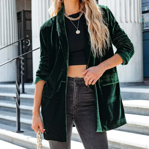 IROINNID Women's Casual Mid-Length Coat Solid Color Open Front Long Sleeve Outwear, Green