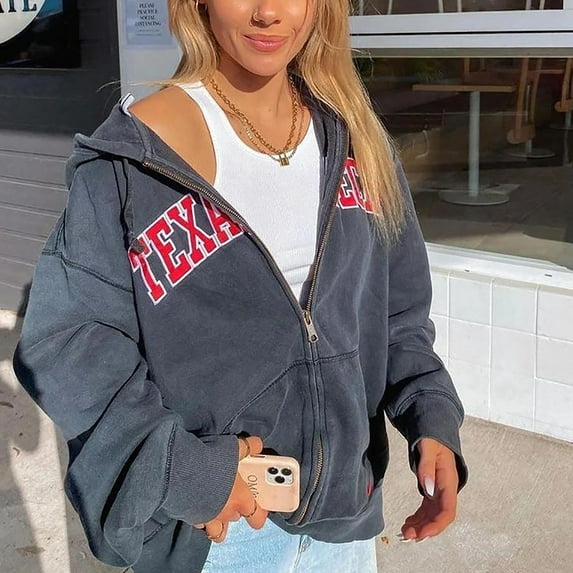 IROINNID Women's Casual Short Coat Print Hoodie Zip Up Long Sleeve Outwear, Blue