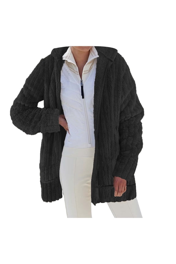 Women's Casual Short Jacket Solid Color Overcoat Long Sleeve Outwear, Black
