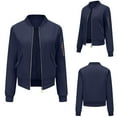 thumbnail image 1 of IROINNID Women's Casual Short Jacket Stand Collar Solid Color Jacket Long Sleeve Outwear, Navy, 1 of 9
