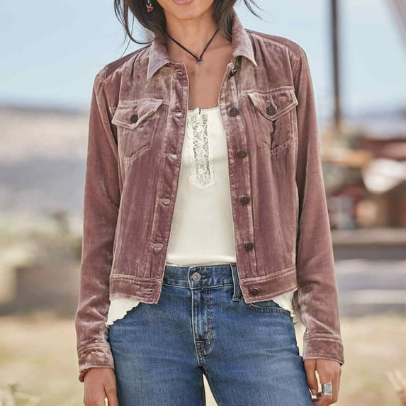 IROINNID Women's Casual Short Jacket Turndown Lapel Solid Color Open Front Long Sleeve Outwear, Pink