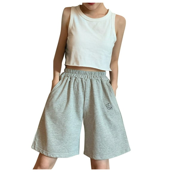IROINNID Women's Casual Solid Embroidered Shorts Oversize Wide Leg Shorts With Pocket