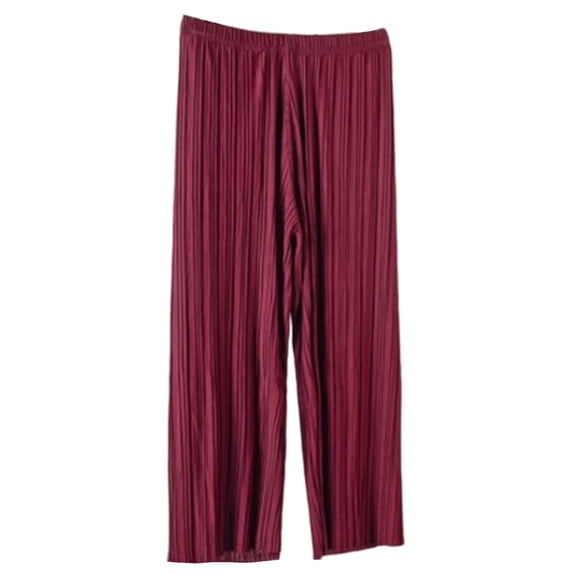 IROINNID Women's Casual Solid Wide Leg Pants,High Waist Elastic Waist Culottes,Cropped Length Versatile Bottoms,Soft Comfortable Sleepwear for Daily Wear
