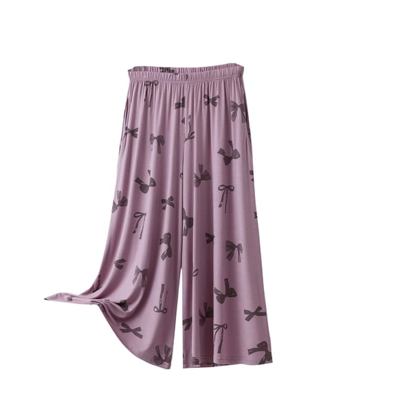IROINNID Women's Casual Solid Wide Leg Pants,High Waist Elastic Waist Culottes,Cropped Length Versatile Bottoms,Soft Comfortable Sleepwear for Daily Wear