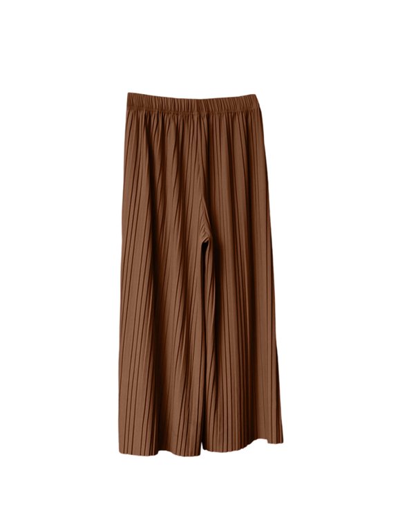Women's Casual Solid Wide Leg Pants,High Waist Elastic Waist Culottes,Cropped Length Versatile Bottoms,Soft Comfortable Sleepwear for Daily Wear