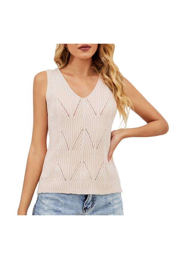 Women's Casual Summer Solid Color Knitting Camisole Loose V-Neck Tank Tops Under 10$