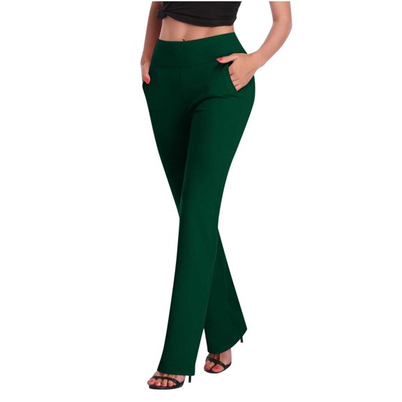 IROINNID Women's Casual Temperament Pants Solid Elastic Waist Slim Flare Comfy Trousers